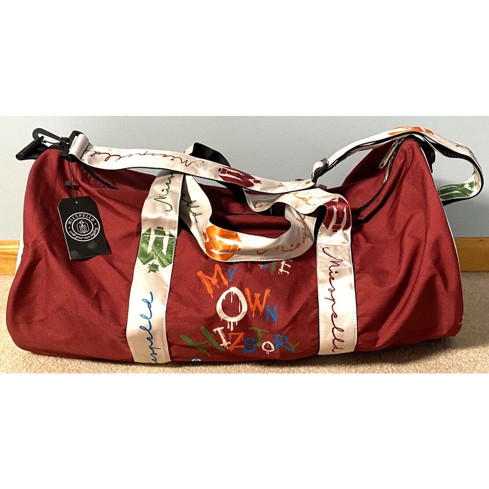 Mizspelld Write Your Own Hizstory Maroon Red Weekender Duffel Bag NWT 25x12x12